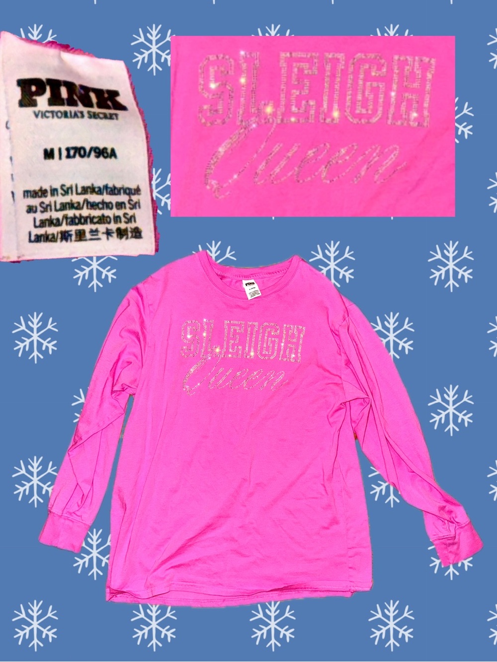 PINK women’s Victoria's Secret Hot Pink Long Sleeve Tee 'Sleigh Queen'